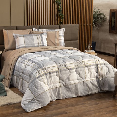 Kit Edredom Ravena Caqui Casal Padrão 03 Peças - Dupla Face Percal 200 Fios DOURADOS ENXOVAIS