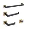 Kit De Acessórios Banheiro Preto Fosco Dourado Escovado 4 Pç - 2