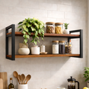 Ver imagem 1 de Prateleira Suspensa Parede Freijó Estilo Industrial Premium com Suportes em Aço