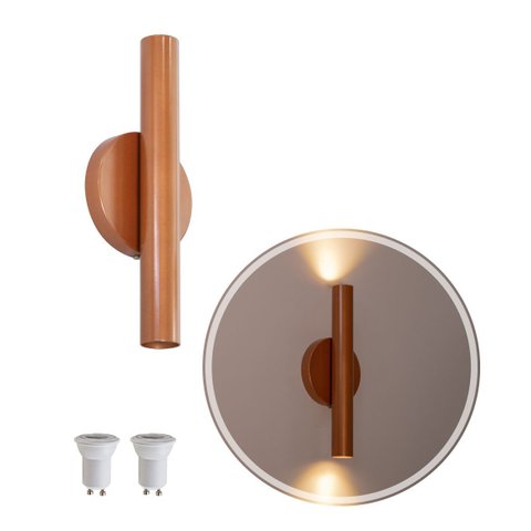Arandela Tubo Cilindro Cobre 30cm 2 Fachos + 2 Led Mr11 Br.quente St2773