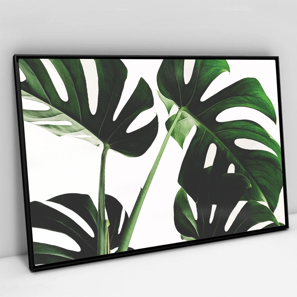 Quadro Decorativo em Canvas Folhas - Moldura Preta - 120 x 80cm