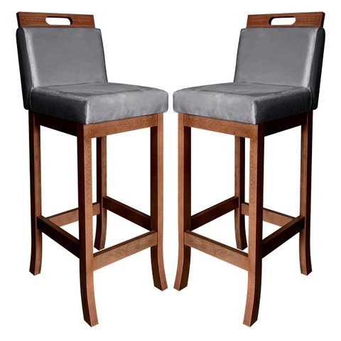 Kit 2 Banquetas Média para Cozinha Milão Madeira Castanho Suede Cinza CCS