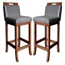 Ver imagem 1 de Kit 2 Banquetas Média para Cozinha Milão Madeira Castanho Suede Cinza CCS