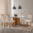 Ver imagem 1 de Mesa de Jantar Olímpia 90cm Mdf Vidro 4 Cadeiras Carol Veludo Creme/off White/imbuia