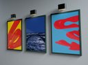 Ver imagem 1 de Kit 3 Quadros decorativos de 45x33cm - Canal 5 Azul / Dragão Amarelo / Dragão Azul (Moldura preta)