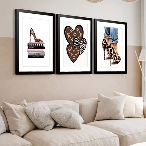 Kit 3 Quadros Grandes Grifes 60x48cm:moldura Preta