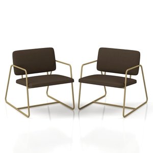 Kit 2 Poltronas Estofadas Industrial Sintra Dourado/suede Marrom - M.a Dourado/suede Marrom