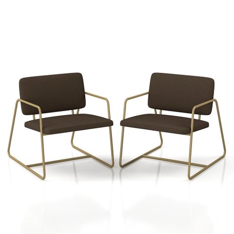 Kit 2 Poltronas Estofadas Industrial Sintra Dourado/suede Marrom - M.a Dourado/suede Marrom