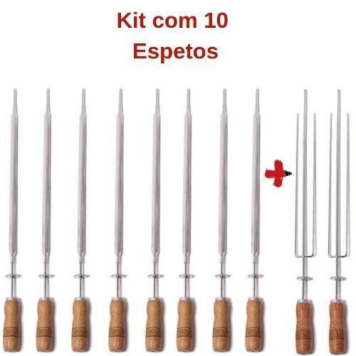 Kit 10 Espetos Giratórios Aço Inox Oferta Limitada - 1