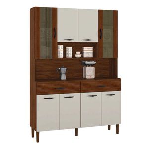 Armário de Cozinha Compacta 8 Portas 2 Gavetas Golden - Nogueira/off White/cp Ripado
