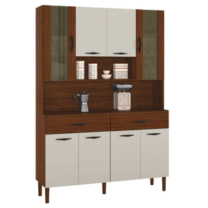 Armário de Cozinha Compacta 8 Portas 2 Gavetas Golden - Nogueira/off White/cp Ripado