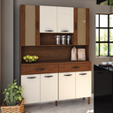 Ver imagem 2 de Armário de Cozinha Compacta 8 Portas 2 Gavetas Golden - Nogueira/off White/cp Ripado