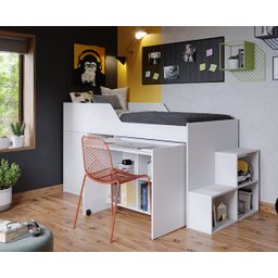 Cama solteiro Aila Branca multifuncional com escrivaninha embutida - 100% MDF - 1