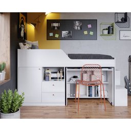 Cama solteiro Aila Branca multifuncional com escrivaninha embutida - 100% MDF - 4