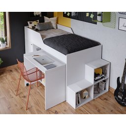 Cama solteiro Aila Branca multifuncional com escrivaninha embutida - 100% MDF - 5