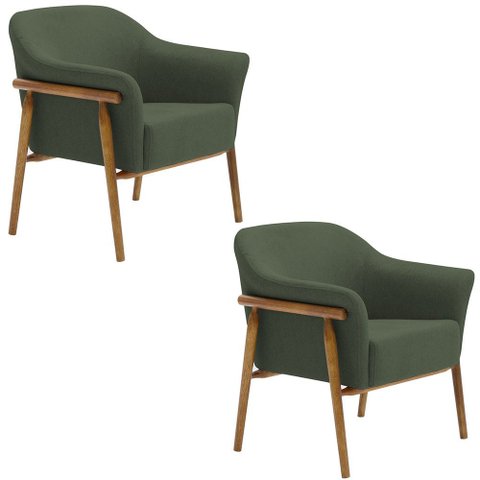 Kit 02 Poltronas Luna Base Madeira Poliéster Verde Musgo - Nexta Casa