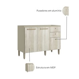 Balcão sem Tampo 120 cm Lovely 02 Portas e 03 Gavetas THB - 3