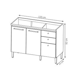 Balcão sem Tampo 120 cm Lovely 02 Portas e 03 Gavetas THB - 4