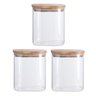 Kit 3 Potes de Vidro Quadrado 800Ml com Tampa Flat Bambu Oikos - 1