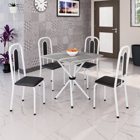 Conjunto Sala de Jantar com 4 Cadeiras Lívia Branco/Preto