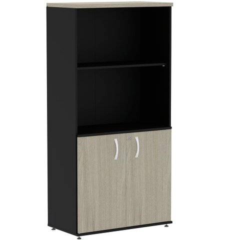 Armário Misto PE25 Pandin 79,20 cm (largura) MDP Cor Nogueira CasaBlanca e Preto com Duas portas