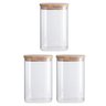 Kit 3 Pote de Vidro Quadrado 1100Ml com Tampa Flat Bambu Oikos - 1