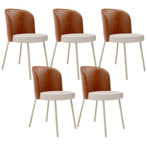 Kit 5 Cadeiras Sala de Jantar Estofada Gavi Arena L02 Couríssimo Camel Linho Cru - Lyam Decor