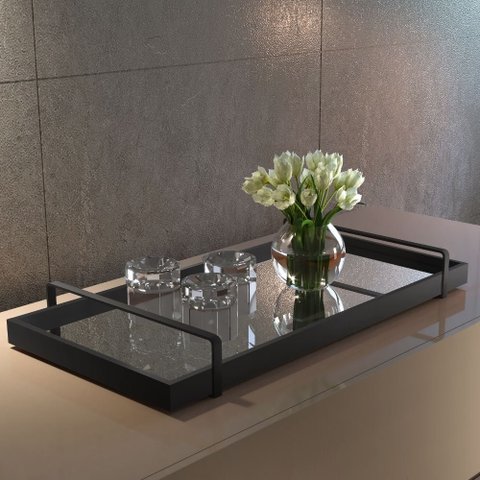 Bandeja Decorativa Espelhada Alça Preta Larflex Preta