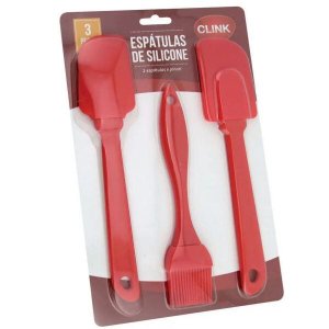Kit Cozinha 3 Peças - Espátulas E Pincel Culinário Silicone:Vermelho