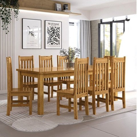 Conjunto Sala de Jantar Mesa 220cm Retangular e 8 Cadeiras 100% Madeira Maciça Creta Espresso Móveis Marrom/Nogueira