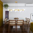 Ver imagem 2 de Pendente Jabuti Seven na Cor Dourado com Globos Brancos Fosco para 7 Lâmpadas G9 de LED