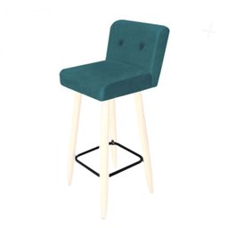 Banqueta Lara Encosto com Botão para Balcão e Cozinha Bistrô Suede Azul Turquesa com Pés Palito - 3