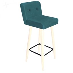 Banqueta Lara Encosto com Botão para Balcão e Cozinha Bistrô Suede Azul Turquesa com Pés Palito - 1