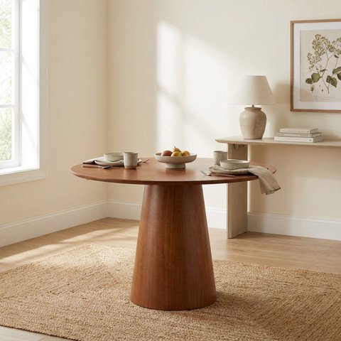Mesa de Jantar Redonda 4 Lugares de Madeira Maciça Lyon Amadeirada