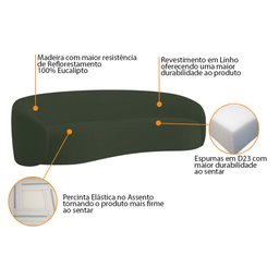 Kit Sofá 3 Lugares 180cm e Poltrona Orgânica Luxo Recepção Amore Linho Verde - 6