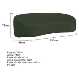 Kit Sofá 3 Lugares 180cm e Poltrona Orgânica Luxo Recepção Amore Linho Verde - 3