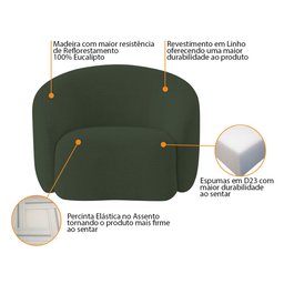 Kit Sofá 3 Lugares 180cm e Poltrona Orgânica Luxo Recepção Amore Linho Verde - 7