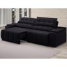 Sofá com Porta Copos Carregador USB Ret Rec Samurai 2,50m Velosuede Preto - NETSOFAS - 1
