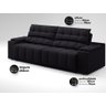 Sofá com Porta Copos Carregador USB Ret Rec Samurai 2,50m Velosuede Preto - NETSOFAS - 3