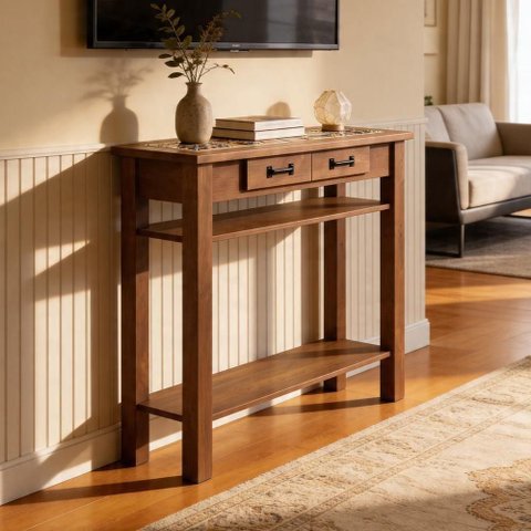 Rack para Sala Aparador Nemer W02 100cm Madeira com Cerâmica Imbuia Lyam Decor
