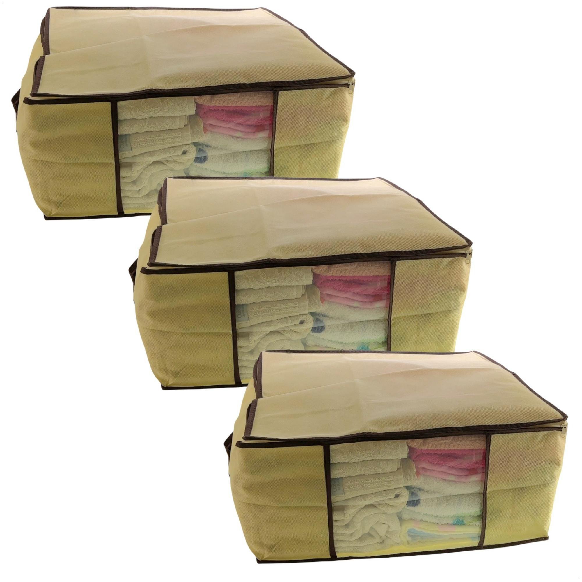 Kit 3 Caixa Organizadora Roupas Multiuso Toalha Lençóis Roupa De Cama Em TNT Dobrável 45x45x20cm