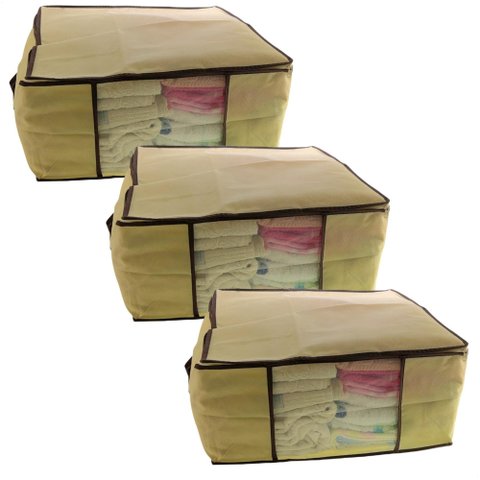Kit 3 Caixa Organizadora Roupas Multiuso Toalha Lençóis Roupa De Cama Em TNT Dobrável 45x45x20cm