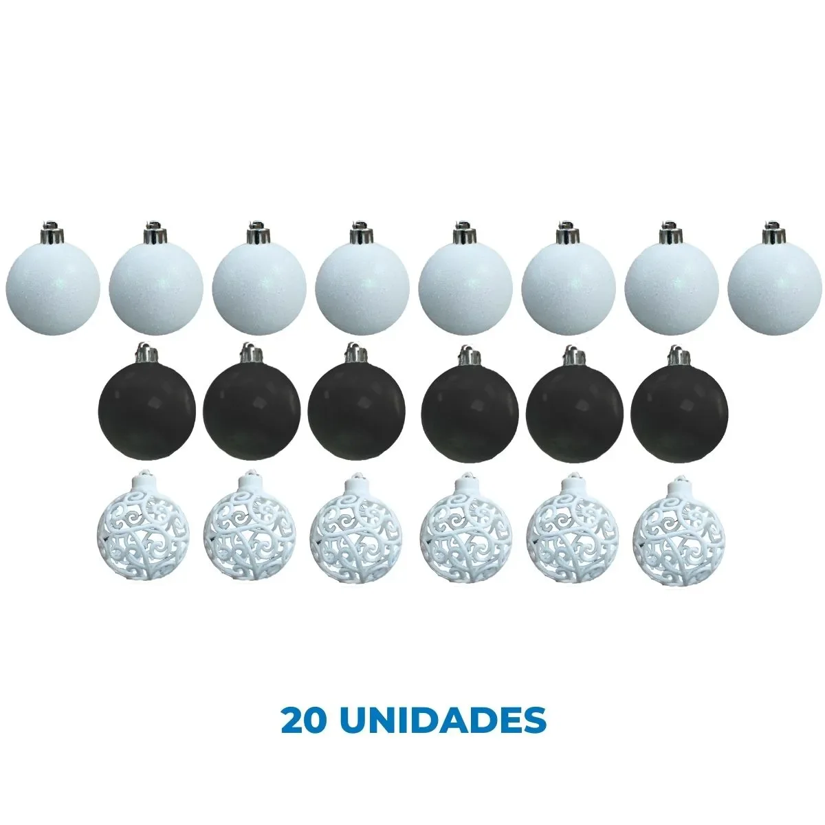 Kit Bola Natalina 6cm Tubo com 20 Peças Color - Preto e Branco - 3