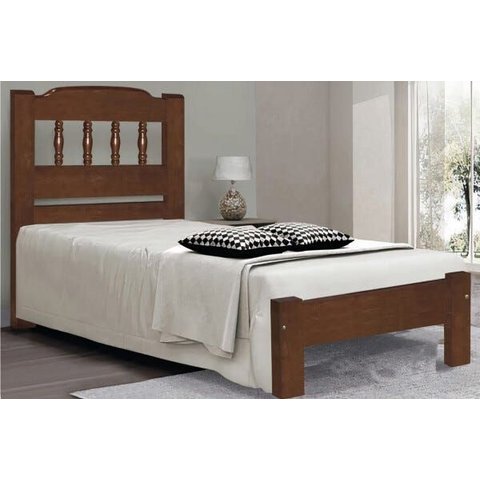 Cama de Solteiro Roma de Madeira Maciça Tauari - Cor Castanho