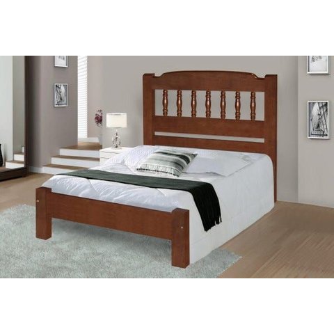 Cama de Casal Roma de Madeira Maciça Tauari - Cor Castanho
