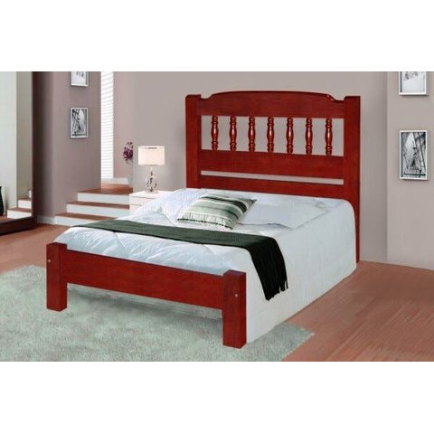 Cama Queen Size Viena de Madeira Maciça Angelim Pedra/tauari - Cor Mogno