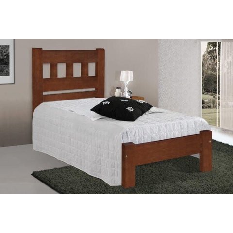 Cama de Solteiro Marrocos de Madeira Maciça Angelim Pedra/tauari - Cor Castanho