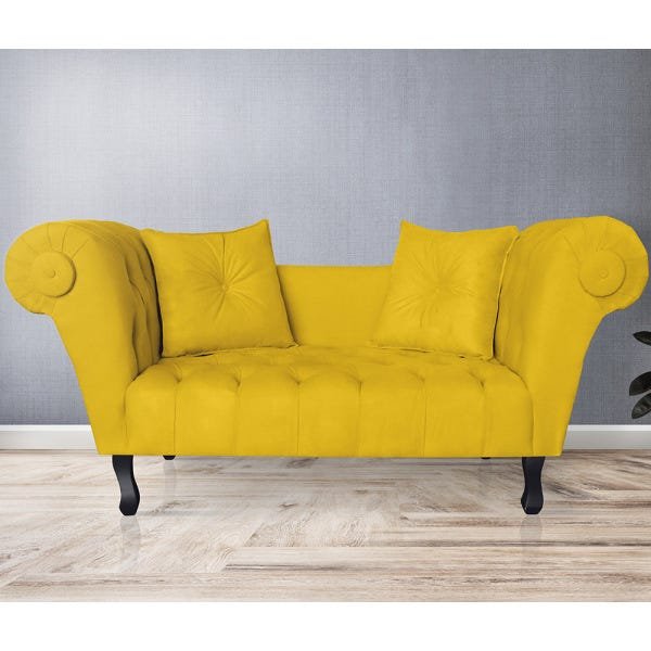 Recamier Divã Namoradeira Dubai Capitonê Suede Amarelo - 2