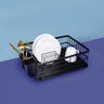 Escorredor de Louças 9 Pratos Preto Fosco Mor Compacto com Bandeja Porta Talher - 9