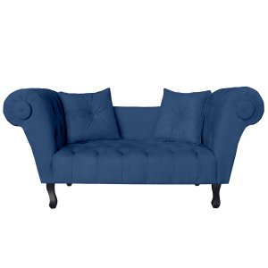 Recamier Divã Namoradeira Dubai Capitonê Suede Azul Marinho